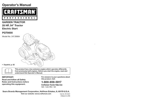 Product picture CRAFTSMAN  GARDEN TRACTOR 28 HP, 54 Tractor Electric..... 