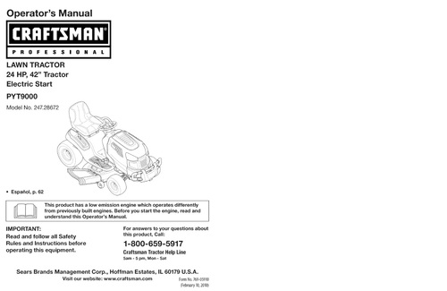Product picture CRAFTSMAN LAWN TRACTOR 24 HP, 42 Tractor Electric Start ....