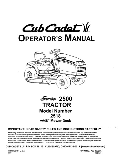 Product picture Cub Cadet 2518 w48 Mower Deck Operators Manual