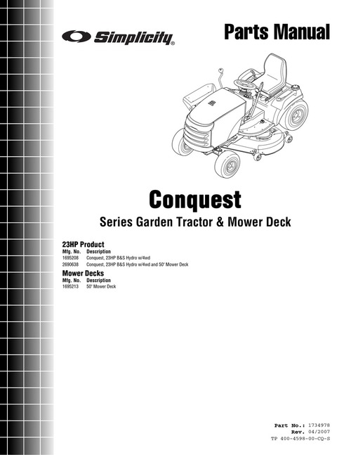 Product picture Simplicity Conquest Garden Tractor & Mower Deck Parts Manual