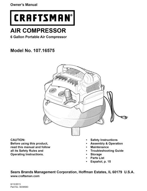 Product picture Craftsman 107.16575 Owners Manual