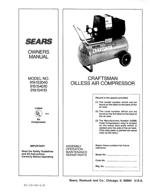 Product picture SEARS 919.154010 Owners Manual