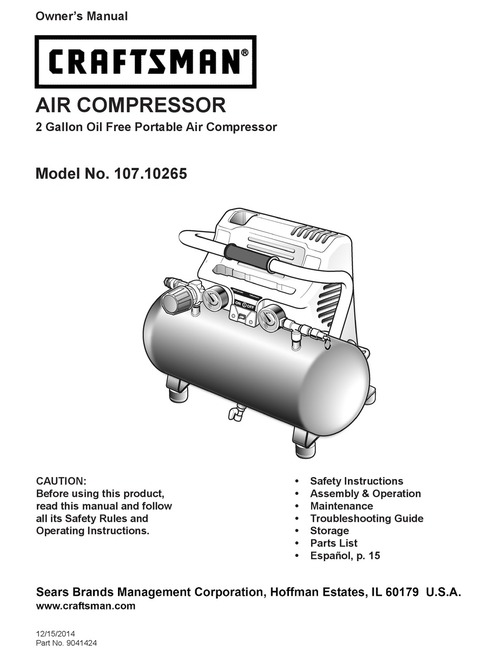 Product picture Parts List - Craftsman 107.10265 Owners Manual