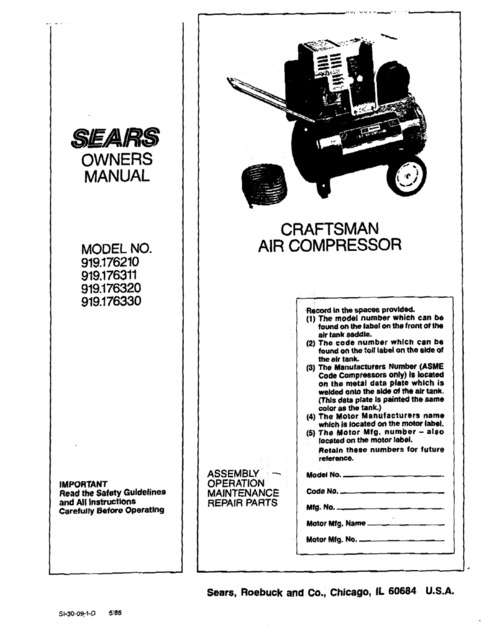 Product picture Sears Craftsman 919.176320 Owners Manual