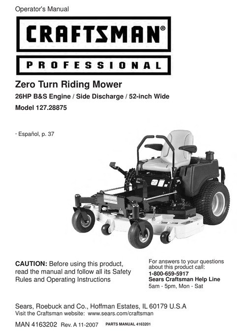 Product picture ZERO TURN RIDING MOWER 26HP B&S EIGING Operators Manual
