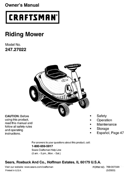 Product picture Craftsman 247.27022 Instruction Manuals and User Guides