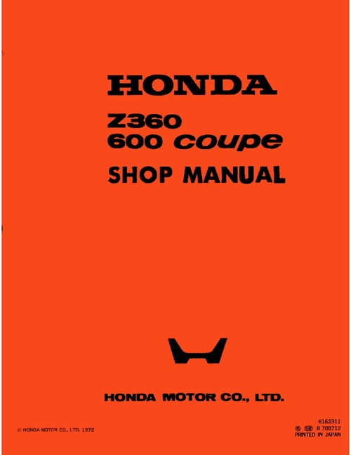 Product picture Honda Z360 600 coupe Shop Manual