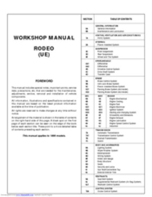 Product picture Isuzu 1999 RODEO Workshop Manual