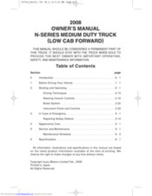 Product picture Isuzu NPR 2008 Owners Manual (193 pages)