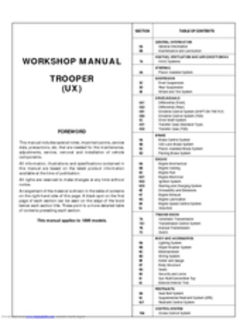 Product picture Isuzu Trooper 1999 Workshop Manual  